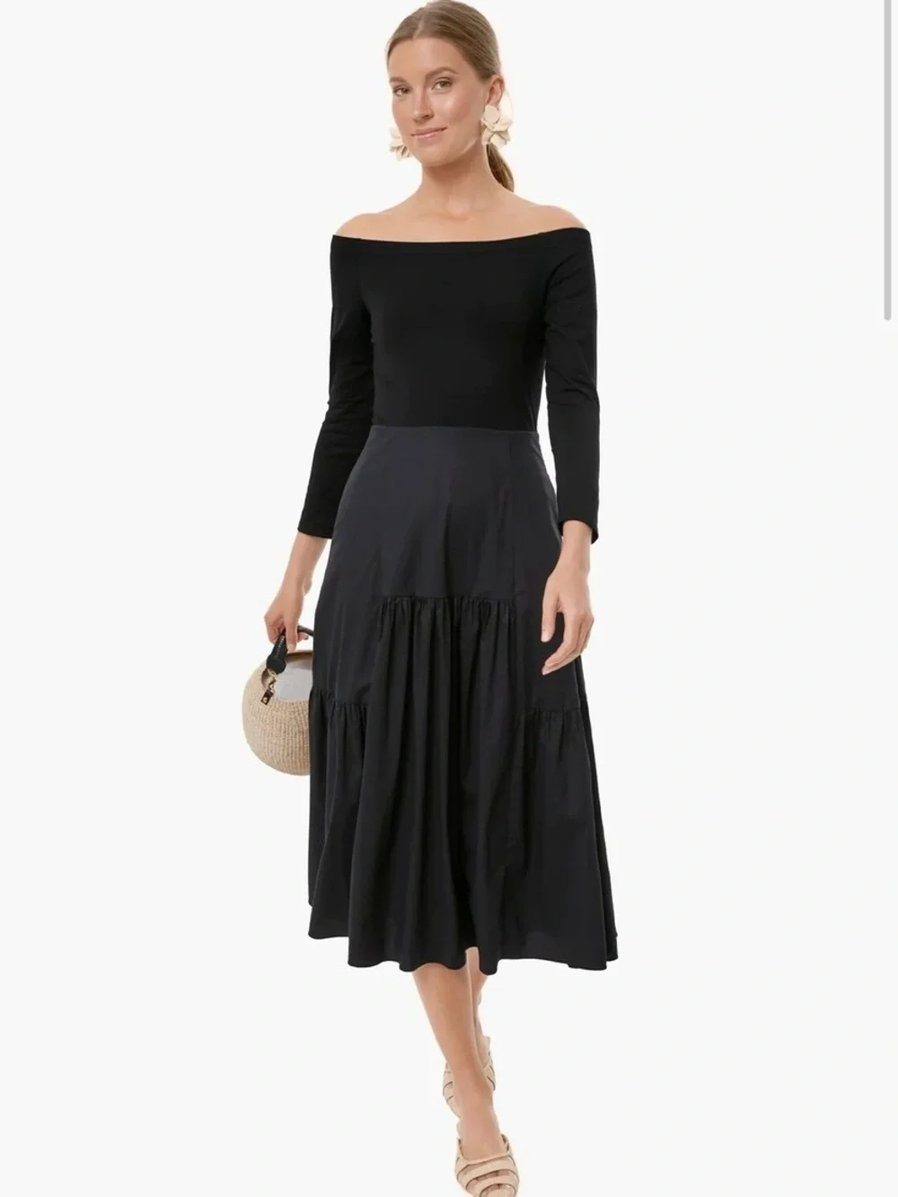 Tuckernuck | Black Off-Shoulder Marissa Long Sleeve Tiered Midi Dress ~ XXL